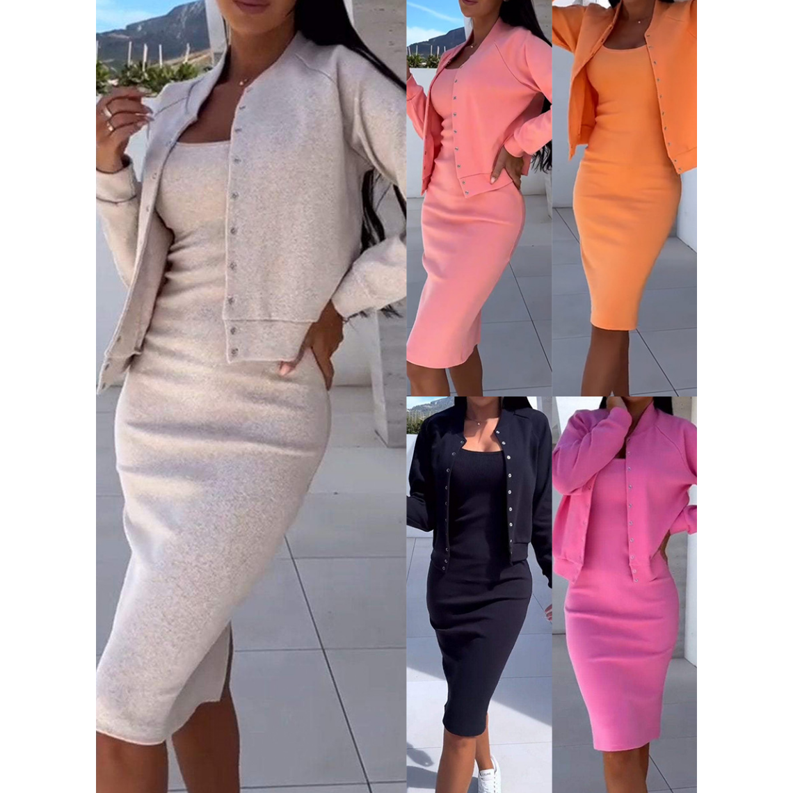 Beatrice™ | Conjunto de vestido ajustado y chaqueta de tirantes finos