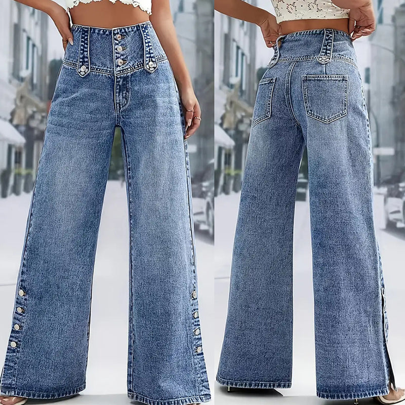 Sofia™ | Vaqueros de cintura alta y corte ancho con botones retro